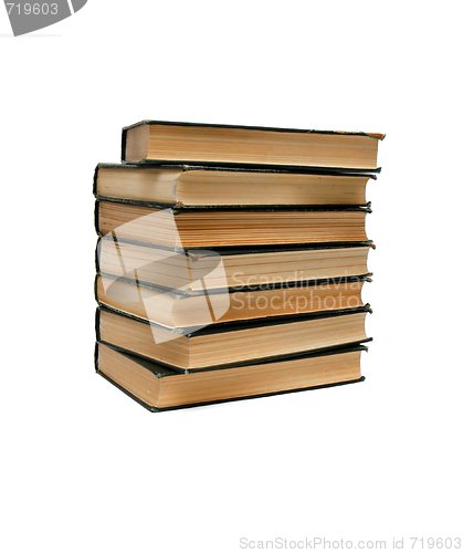 Image of Stack of old books seen from ends isolated 