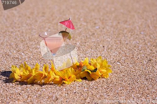 Image of Tropical Drink on Beach Shoreline