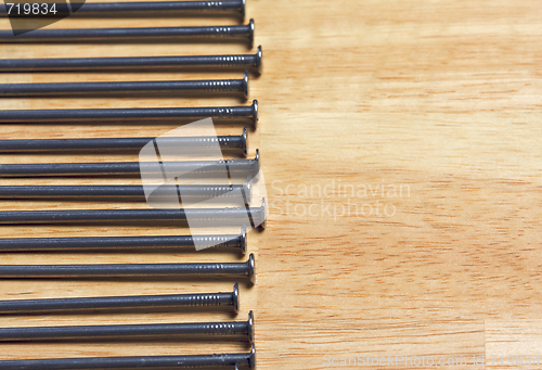 Image of Macro of Nails on Wood