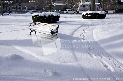 Image of Empty Snowy Bench