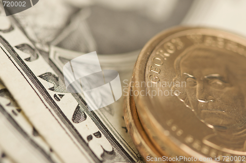 Image of Abstract U.S. Dollar Coins & Bills
