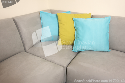 Image of Grey Suede Couch & Pillows