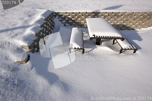 Image of Snowy Picnic Bench