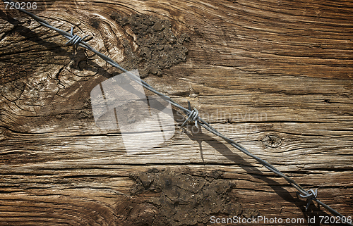 Image of Aged Wood Texture and Barbed Wire