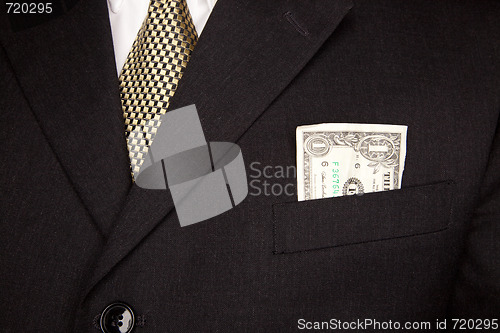 Image of Dollar Bill in Businessman's Coat Pocket