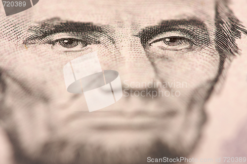 Image of Macro of Five Dollar Bill's Lincoln