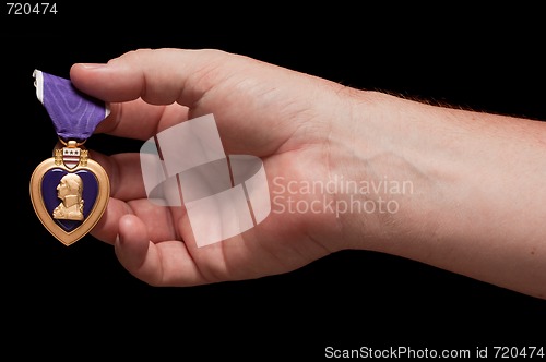 Image of Man Holding Purple Heart War Medal