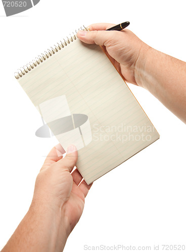 Image of Male Hands Holding Pen and Pad of Paper