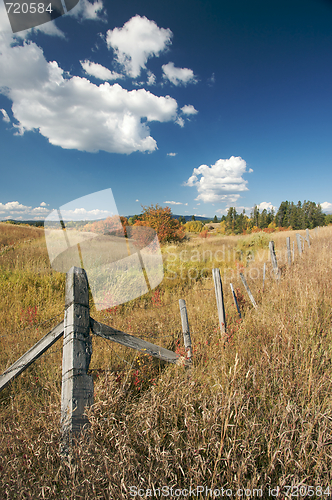 Image of Beautiful Fall Landscape with Rustic Fence