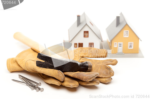 Image of Hammer, Gloves, Nails and House