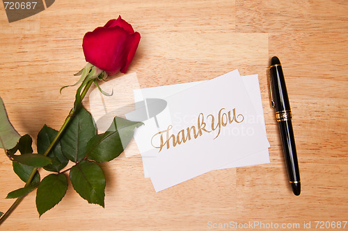 Image of Thank You Card, Pen and Red Rose