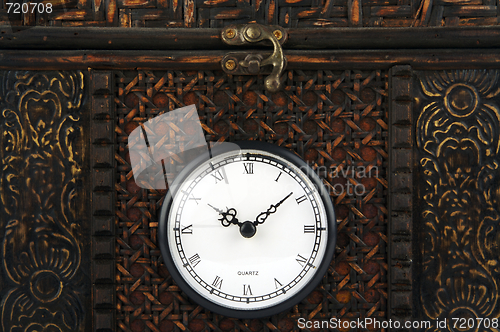 Image of Close-up Front of Ornate Carriage Clock Box.