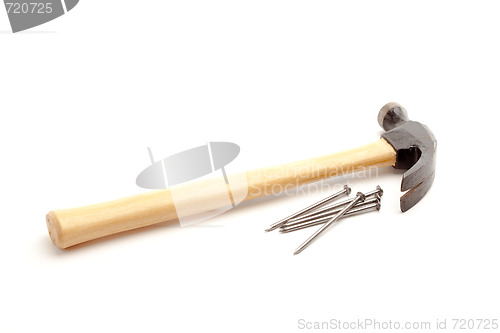 Image of Hammer and Nails Isolated