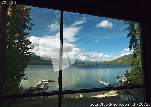 Image of Beautiful Mountain Lake View From Window