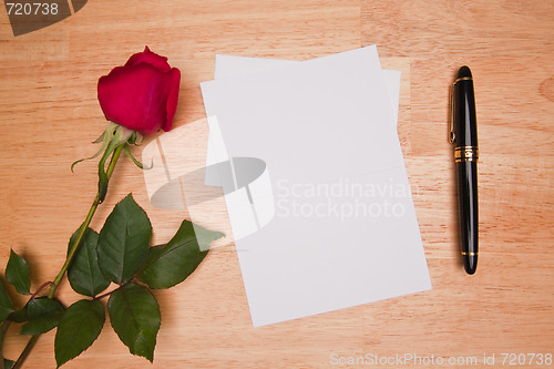 Image of Blank Card, Rose and Pen