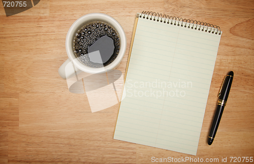 Image of Blank Pad of Paper, Pen & Coffee