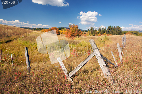 Image of Beautiful Fall Landscape with Rustic Fence