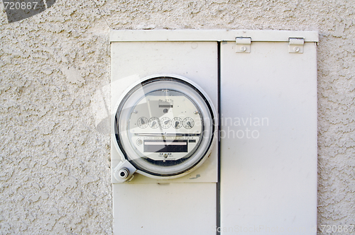 Image of Electric Meter on Stucco Wall