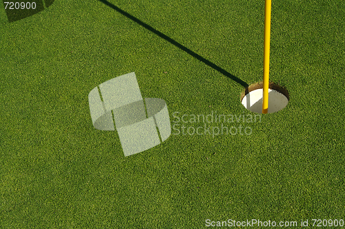 Image of Lush, Freshly Mowed Golf Green & Flag