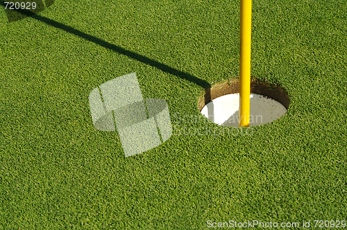 Image of Lush, Freshly Mowed Golf Green & Flag