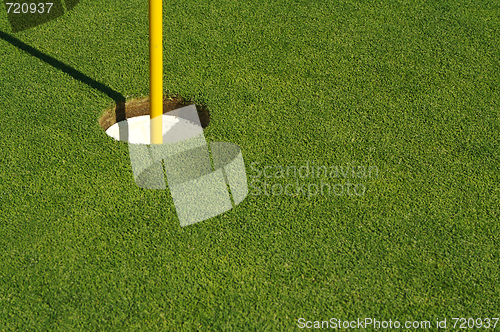 Image of Lush, Freshly Mowed Golf Green & Flag