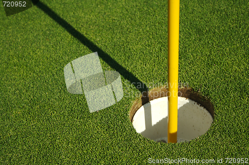 Image of Lush, Freshly Mowed Golf Green & Flag