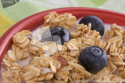 Image of Bowl of Granola and Boysenberries in Milk