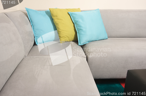 Image of Grey Suede Couch & Pillows