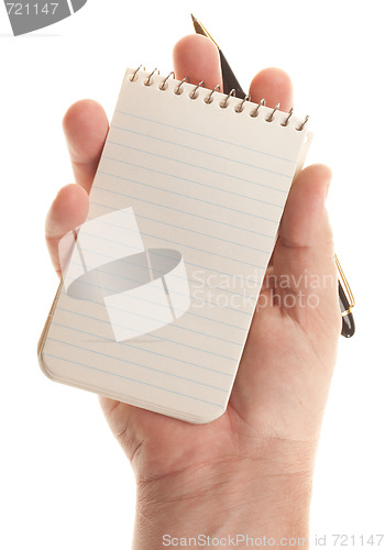 Image of Male Hands Holding Pen and Pad of Paper