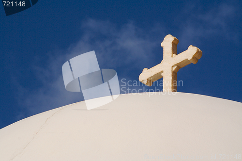 Image of Dome and Cross From Santorini, Greece