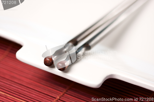 Image of Wooden Chopsticks & White Plate