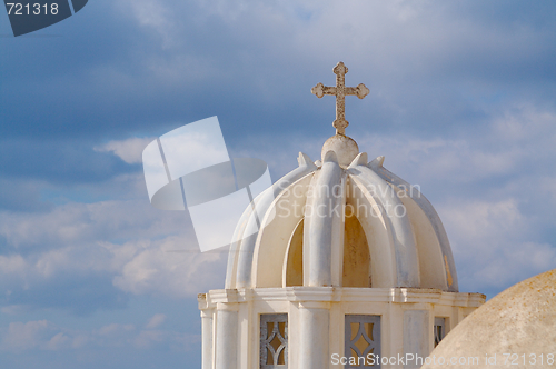 Image of Dome and Cross From Santorini, Greece