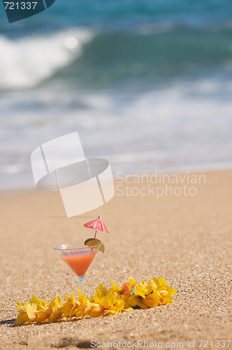 Image of Tropical Drink on Beach Shoreline