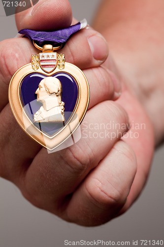 Image of Man Holding Purple Heart War Medal