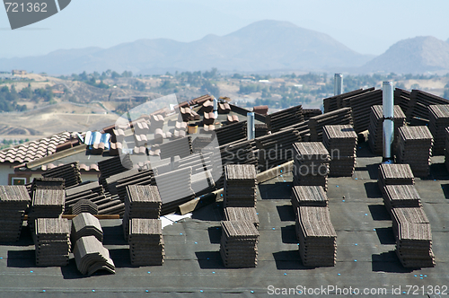 Image of New Home Construction Site Roof