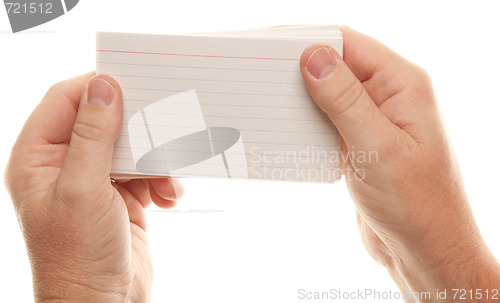 Image of Male Hand Holding Stack of Flash Cards