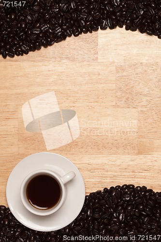 Image of Dark Roasted Coffee Beans on Wood Background
