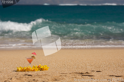 Image of Tropical Drink on Beach Shoreline