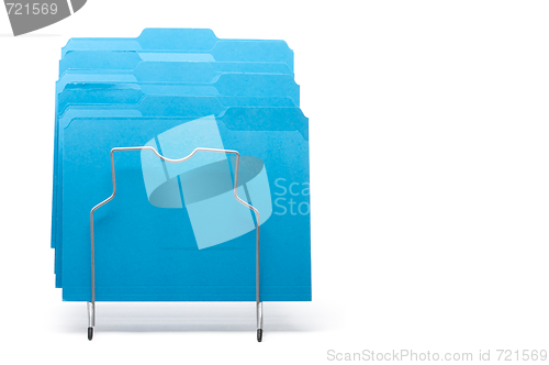 Image of Blue File Folders in Rack. 