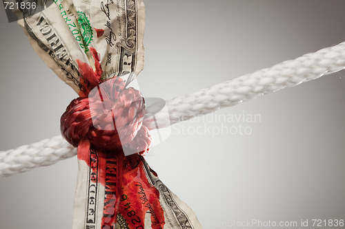 Image of Wrinkled American Dollar Bleeding in Rope