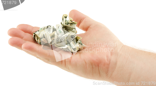 Image of Crumpled Dollar Bills In Palm