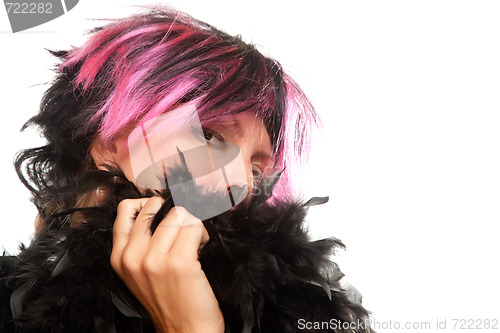 Image of Pink And Black Haired Girl with Boa Portrait