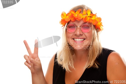 Image of Beautiful Hippie Girl with Peace Signs