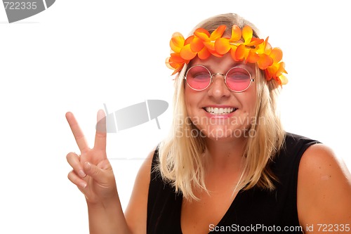 Image of Beautiful Hippie Girl with Peace Signs