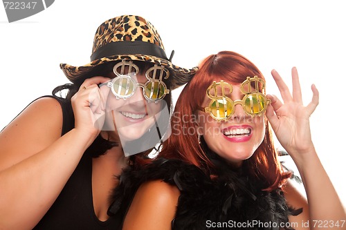 Image of Two Beautiful Girls with Bling-Bling Dollar Glasses
