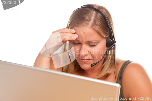 Image of Fatigued Customer Support Woman with Headset