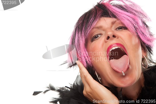 Image of Pink And Black Haired Girl with Pierced Tongue Out