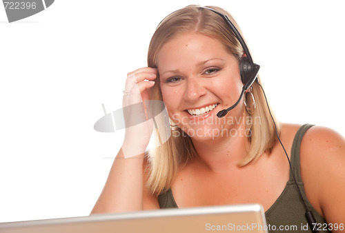 Image of Attractive Customer Support Woman Smiles