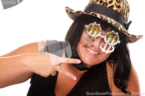 Image of Beautiful Smiling Girl with Peace Sign 