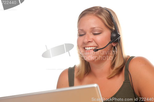 Image of Attractive Customer Support Woman Smiles